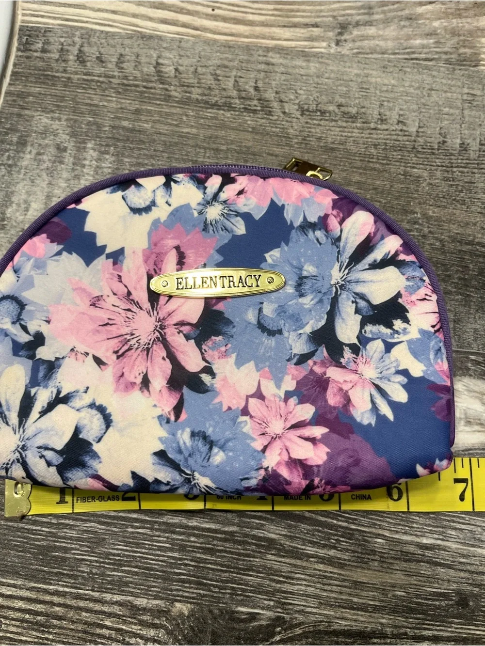 Ellen Tracy Purple Floral Cosmetic Bag Trio